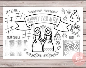 Happily Ever After - Wedding / Bridal Shower Placemat - Kids Crafts - Instant Download