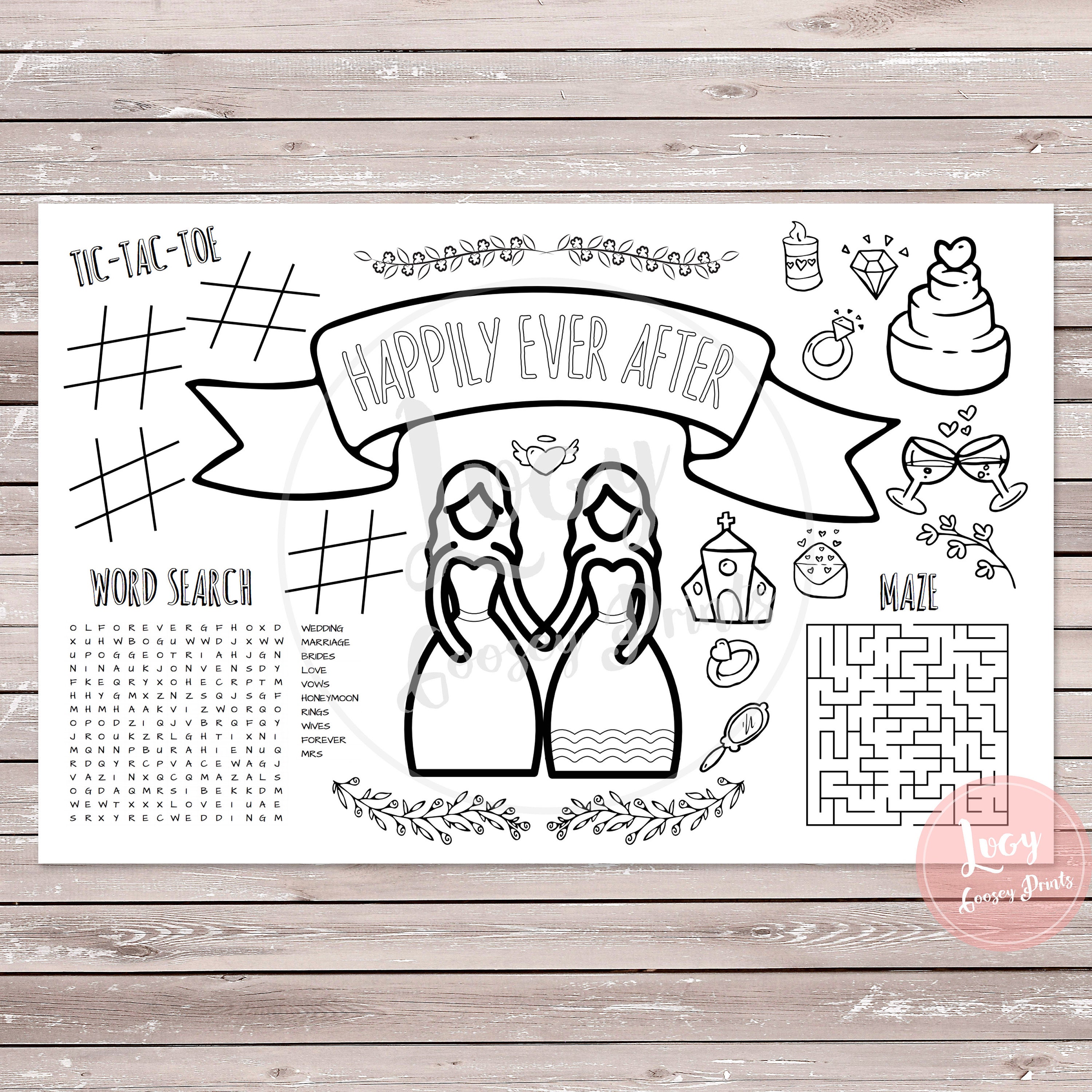Happily Ever After Wedding / Bridal Shower Placemat Kids Crafts Instant
