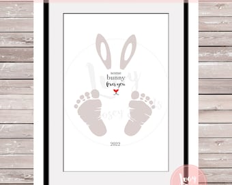 Printable Easter Activity - Some Bunny Loves You Baby Footprints for mom, dad, parent, grandma, grandpa, grandparent