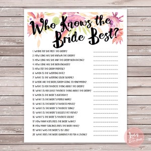 Who Knows the Bride Best? Printable game