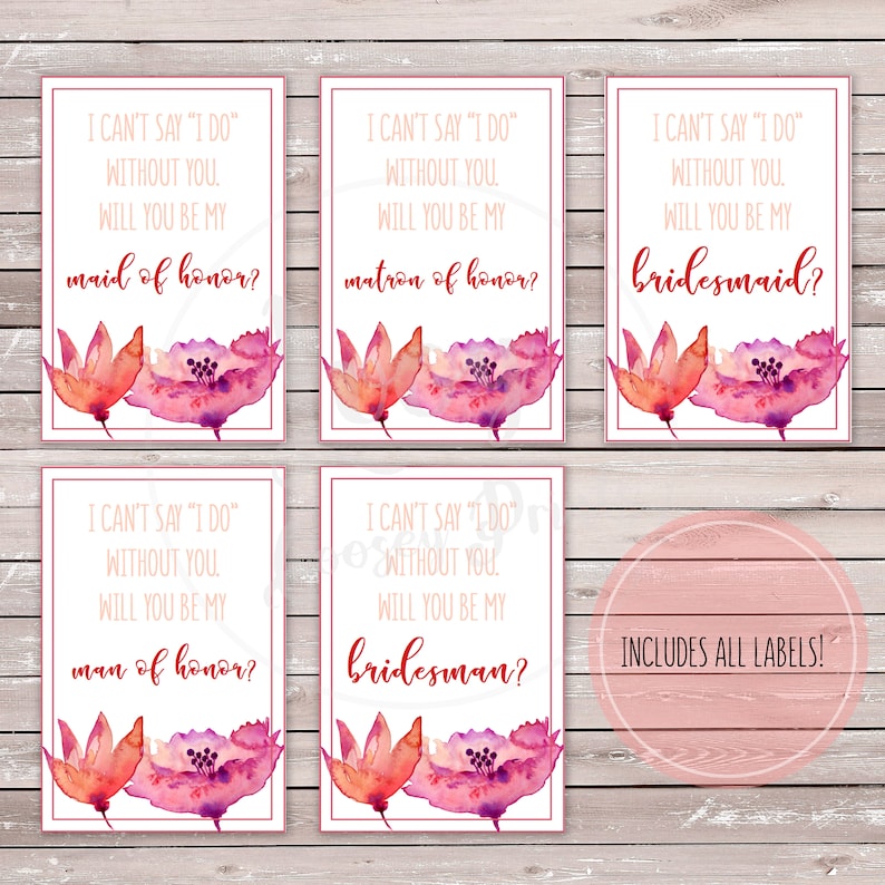 Instant Download I can/'t say I do without you Will you be my bridesmaid? Mini Wine Bridal Party Proposal Labels Printable Labels
