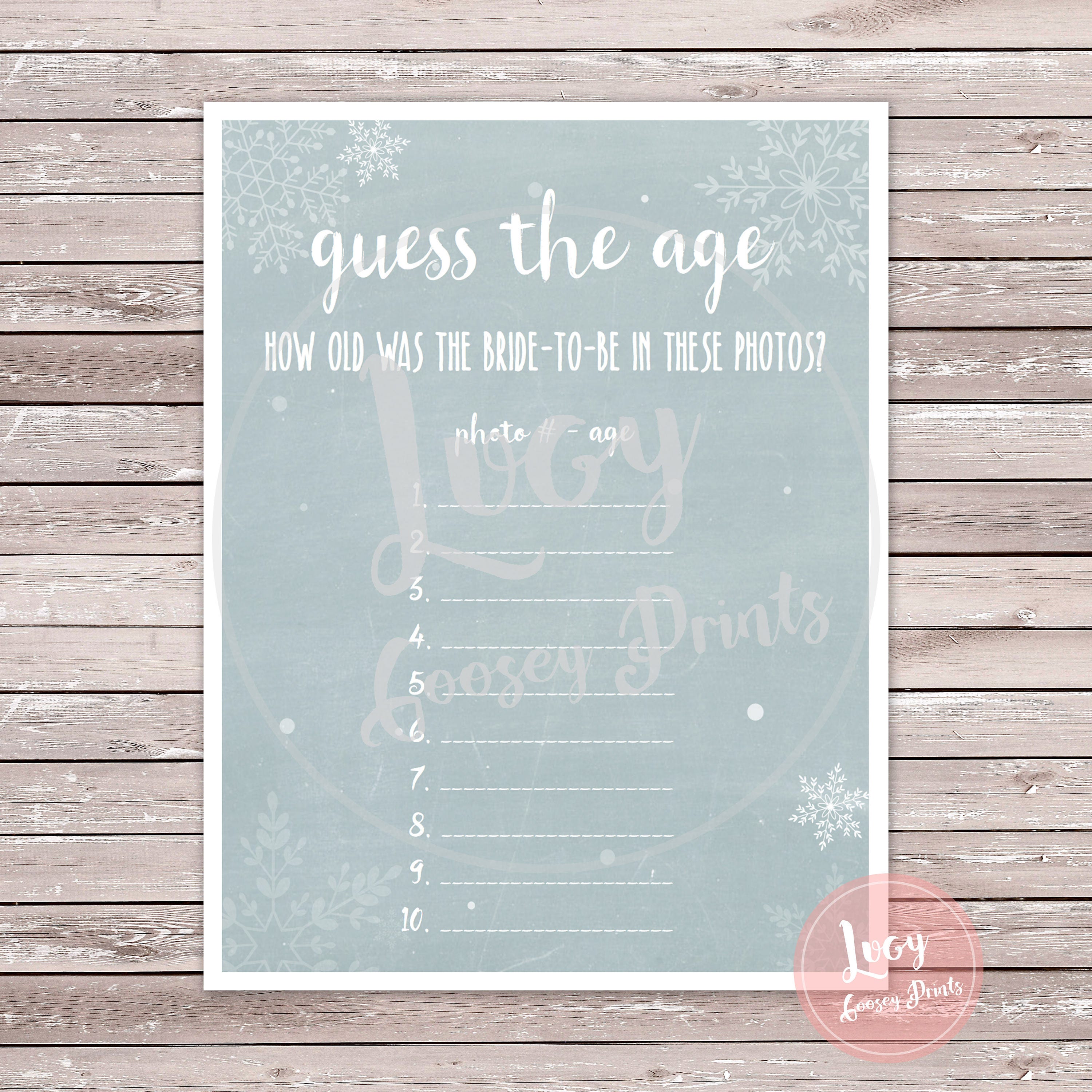 Guess the Age of the Bride-to-be Instant Download, Printable Game ...