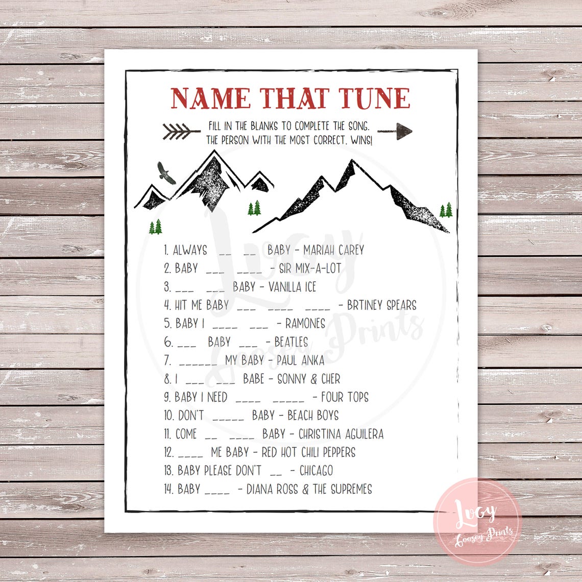 Name That Tune Printable Game Instant Download Baby Shower Etsy