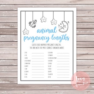 Baby Shower - Animal Pregnancy Lengths Printable Game - Space Theme (Blue and Pink)