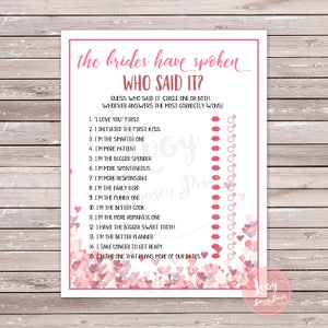 Who said it? Bride vs bride version. Hearts theme. Bridal / wedding shower.