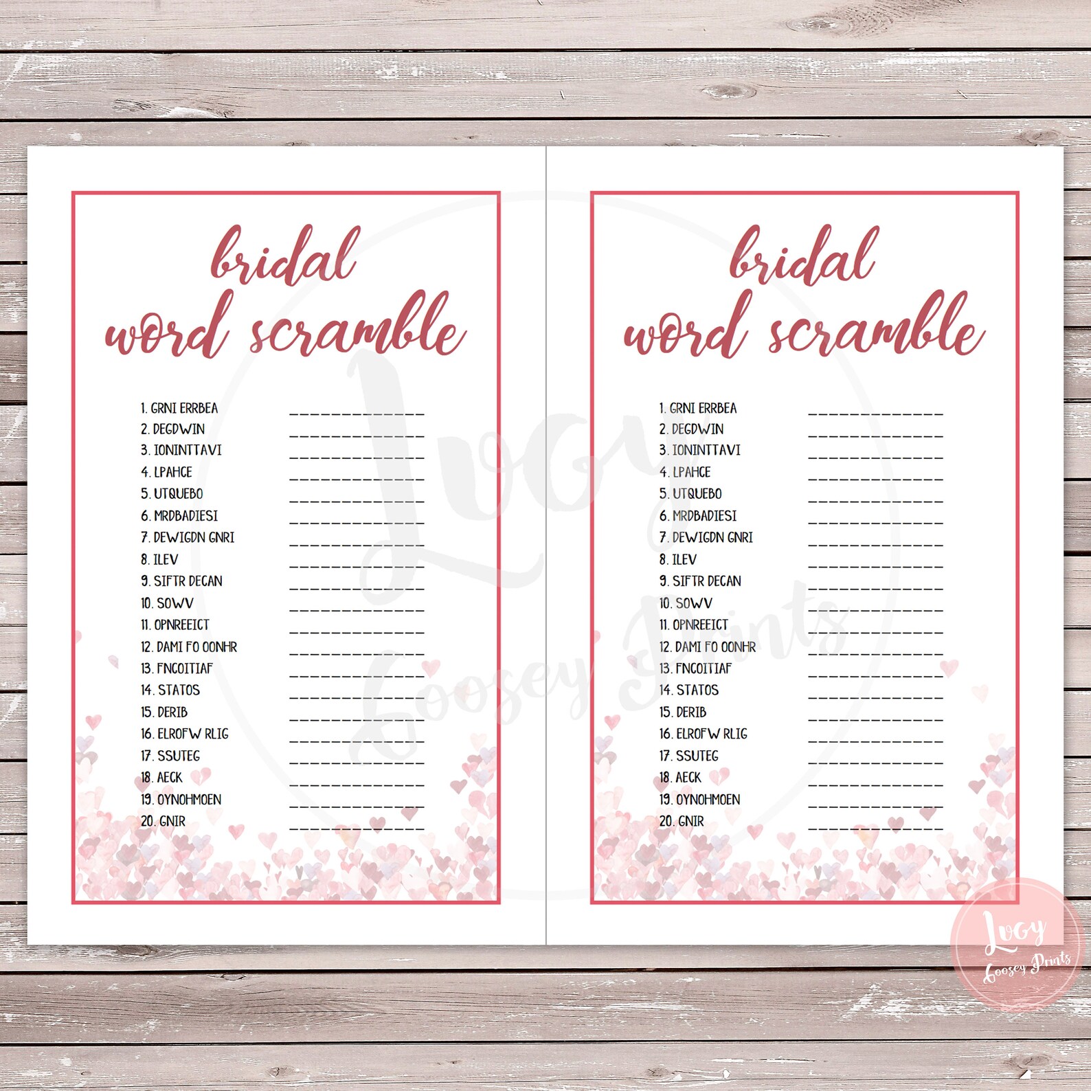 Bridal Word Scramble Instant Download Printable Game Hearts Theme - Etsy