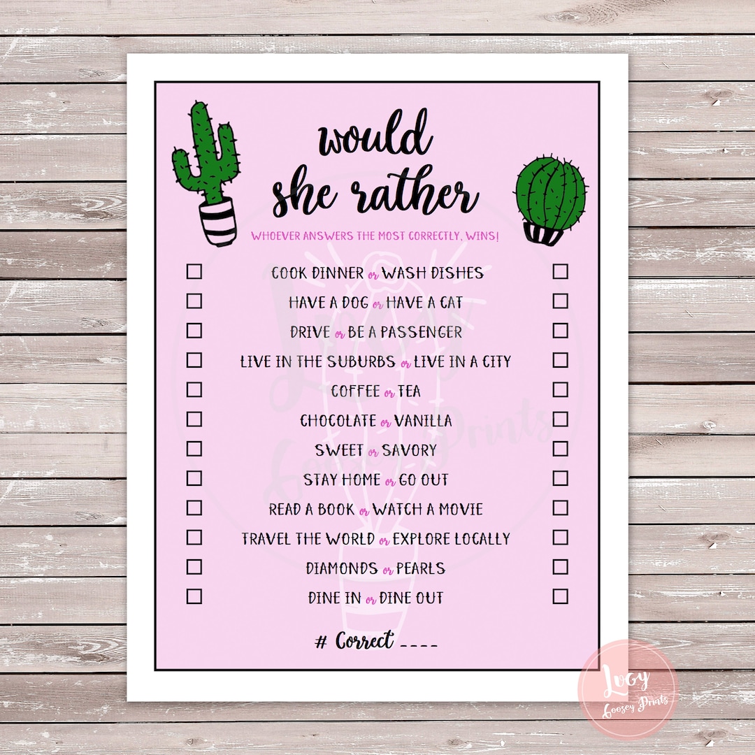 Would She Rather - Instant Download - Printable Game - Bachelorette ...