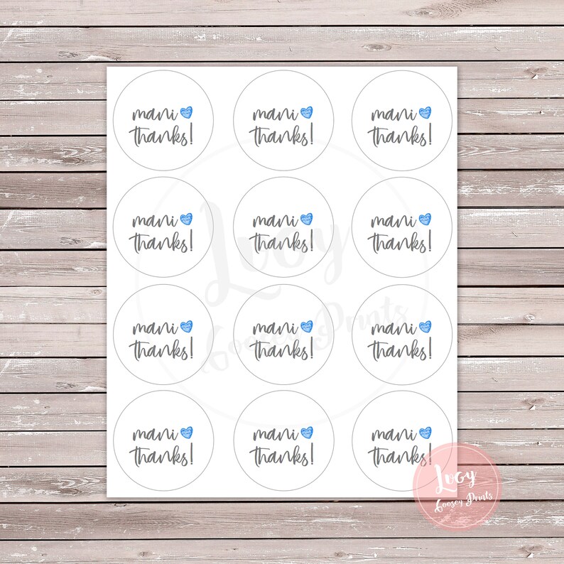 Mani Thanks Printable Favor Tag Instant Download Party