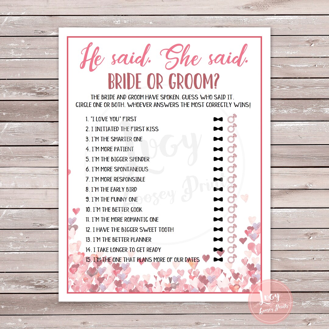 He Said She Said. Who Said It. Printable Game. Instant Download. Hearts ...