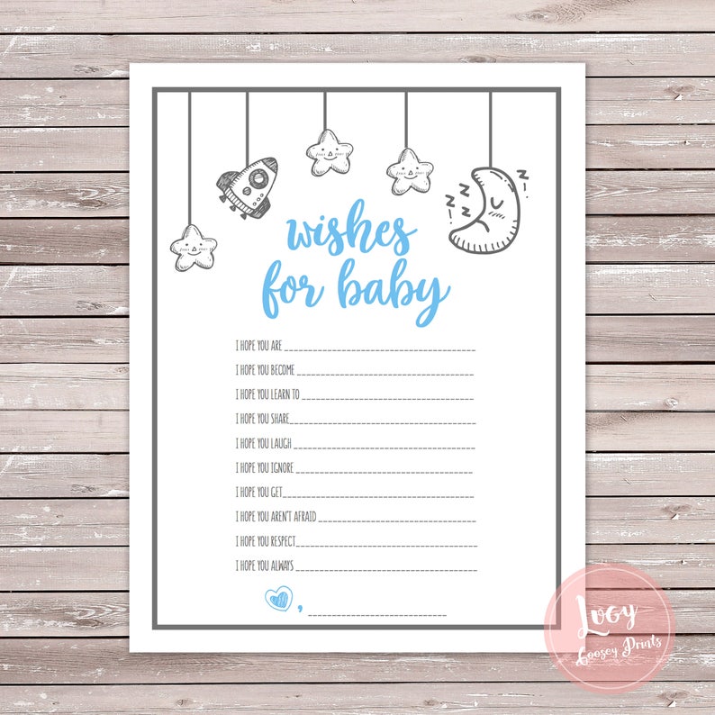 Baby Shower Space Themed Wishes for Baby Printable Cards pink &amp; Blue - Etsy