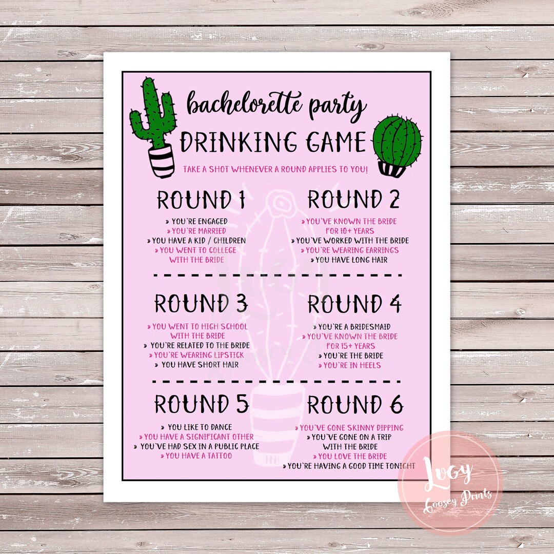 Bachelorette Party Drinking Printable Game, Cactus Theme - Etsy