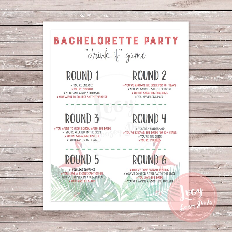 Bachelorette Party drink If Game, Printable Drinking Game, Flamingo ...