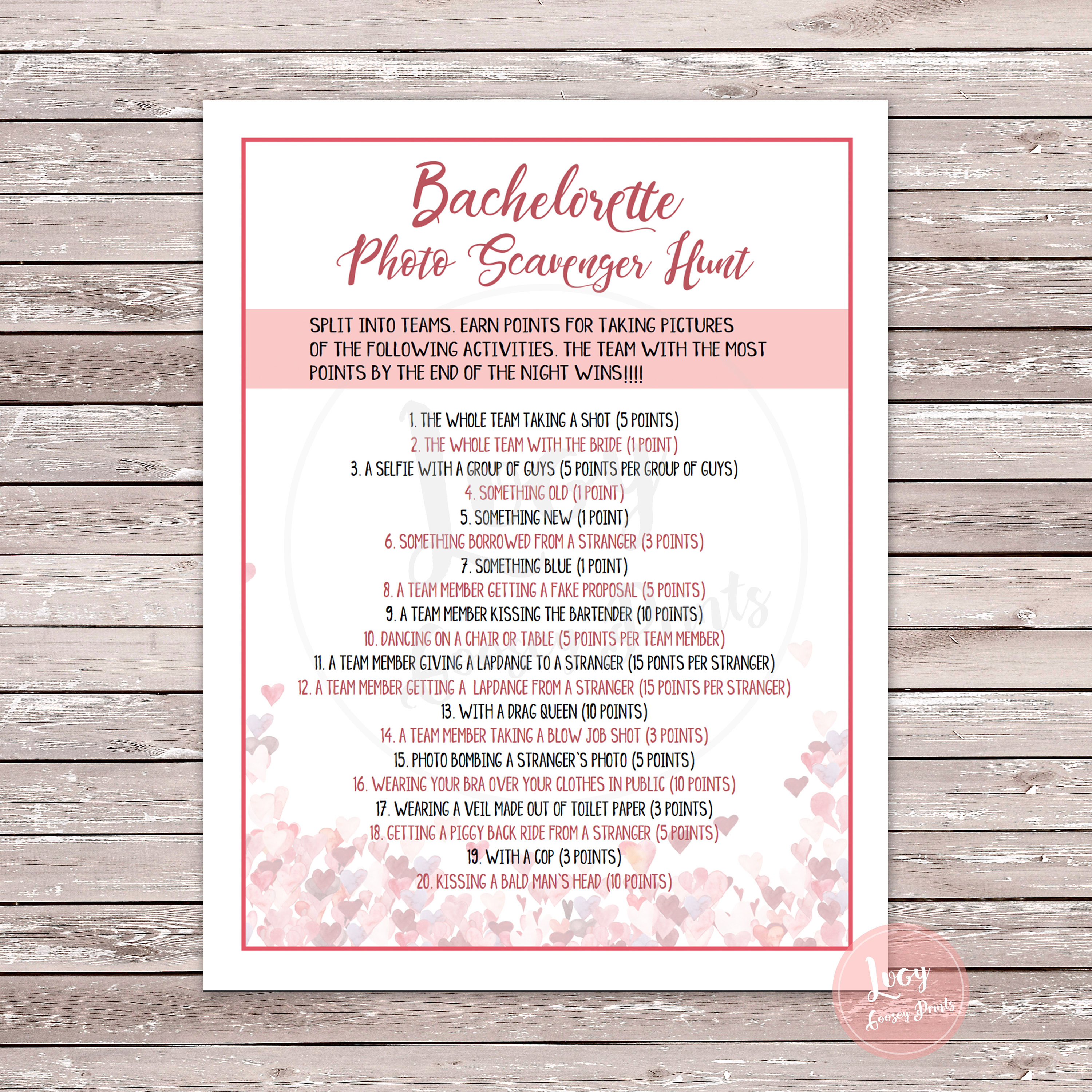 Photo Scavenger Hunt Printable Game Instant Download Bachelorette Party ...