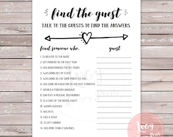 Find the Guest Printable Game Bachelorette Party / Bridal | Etsy