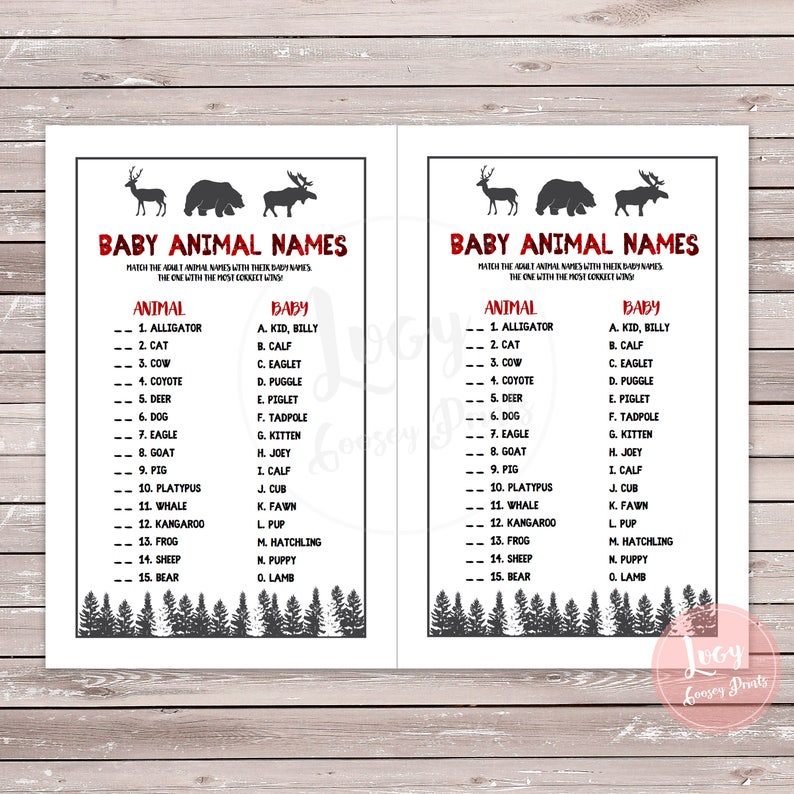 Baby Animal Name Match, Printable Baby Shower Game, Woodland Theme - Etsy