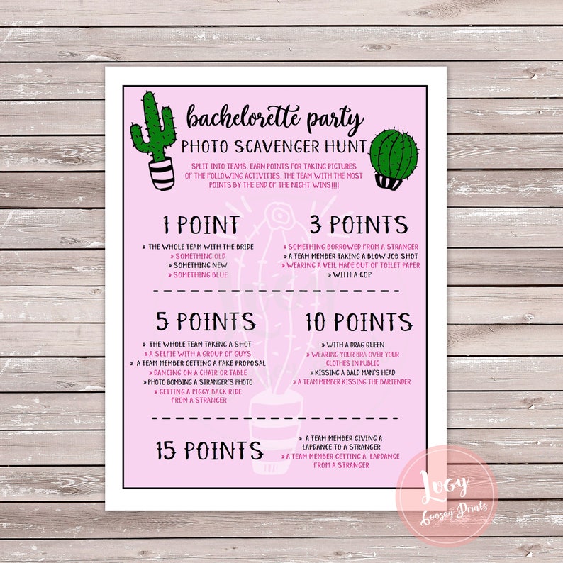 Bachelorette Party Scavenger Hunt Download Super popular specialty store Instant Cactus Ranking TOP11 Theme