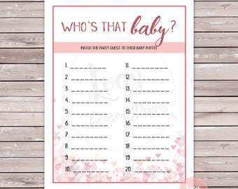 Who's that Baby - Instant Download - Printable Game - Baby Shower / Baby Sprinkle - Hearts Theme