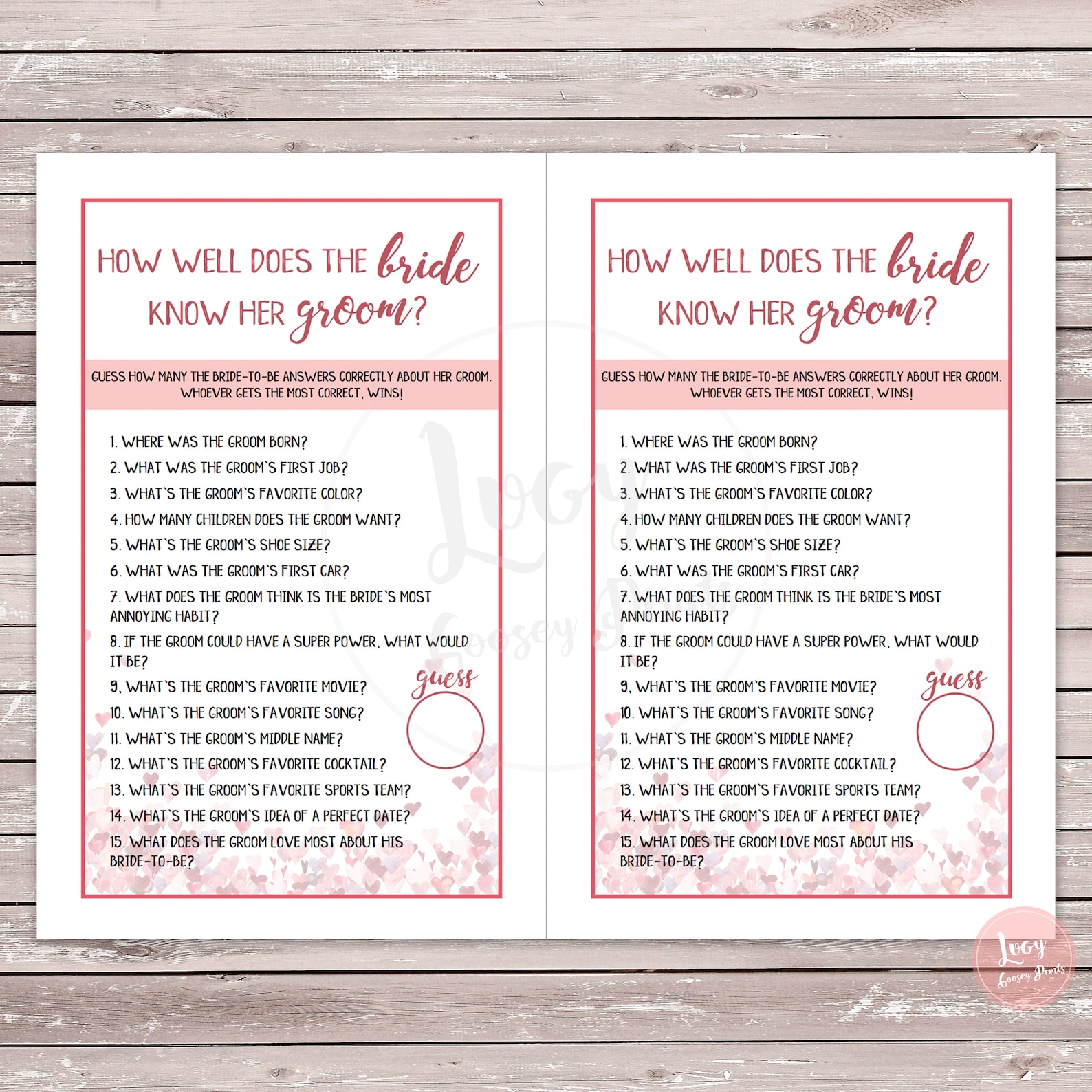 How Well Does the Bride Know the Groom Instant Download Etsy
