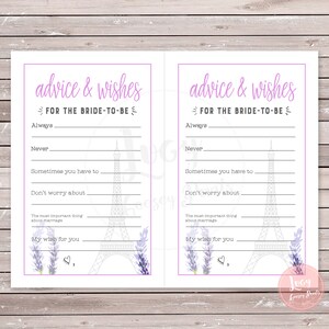 Advice & Wishes for the Bride - Instant Download - Parisian theme