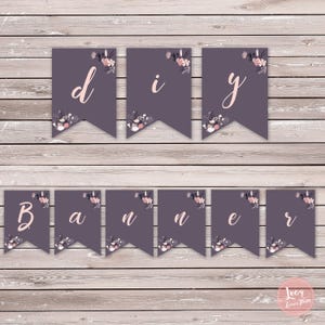 DIY Banner - Purple Flowers - Instant Download - Baby Shower / Bridal Shower / Birthday Party Banner