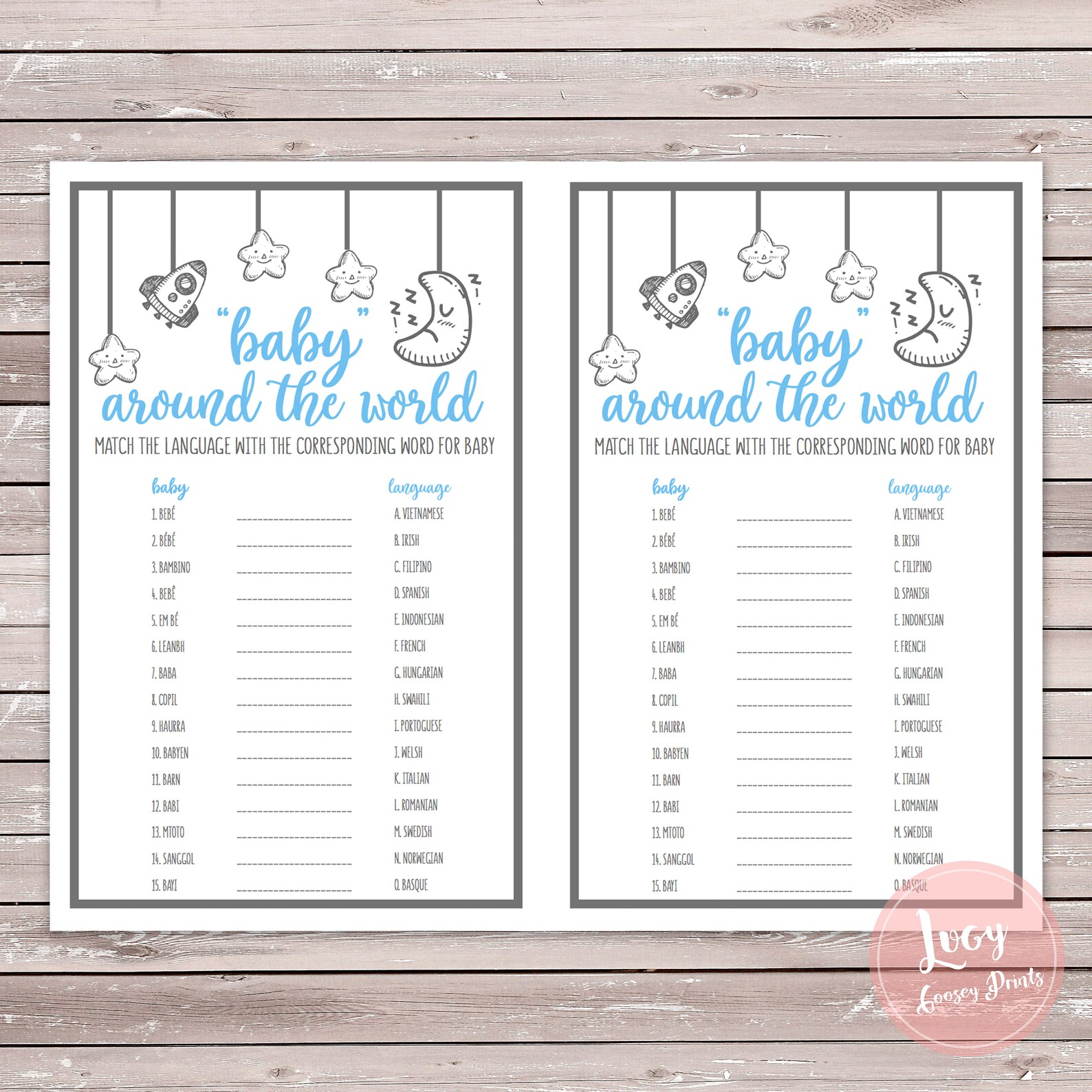 Baby Shower - Space Theme "baby" Around the World Printable Game (blue ...