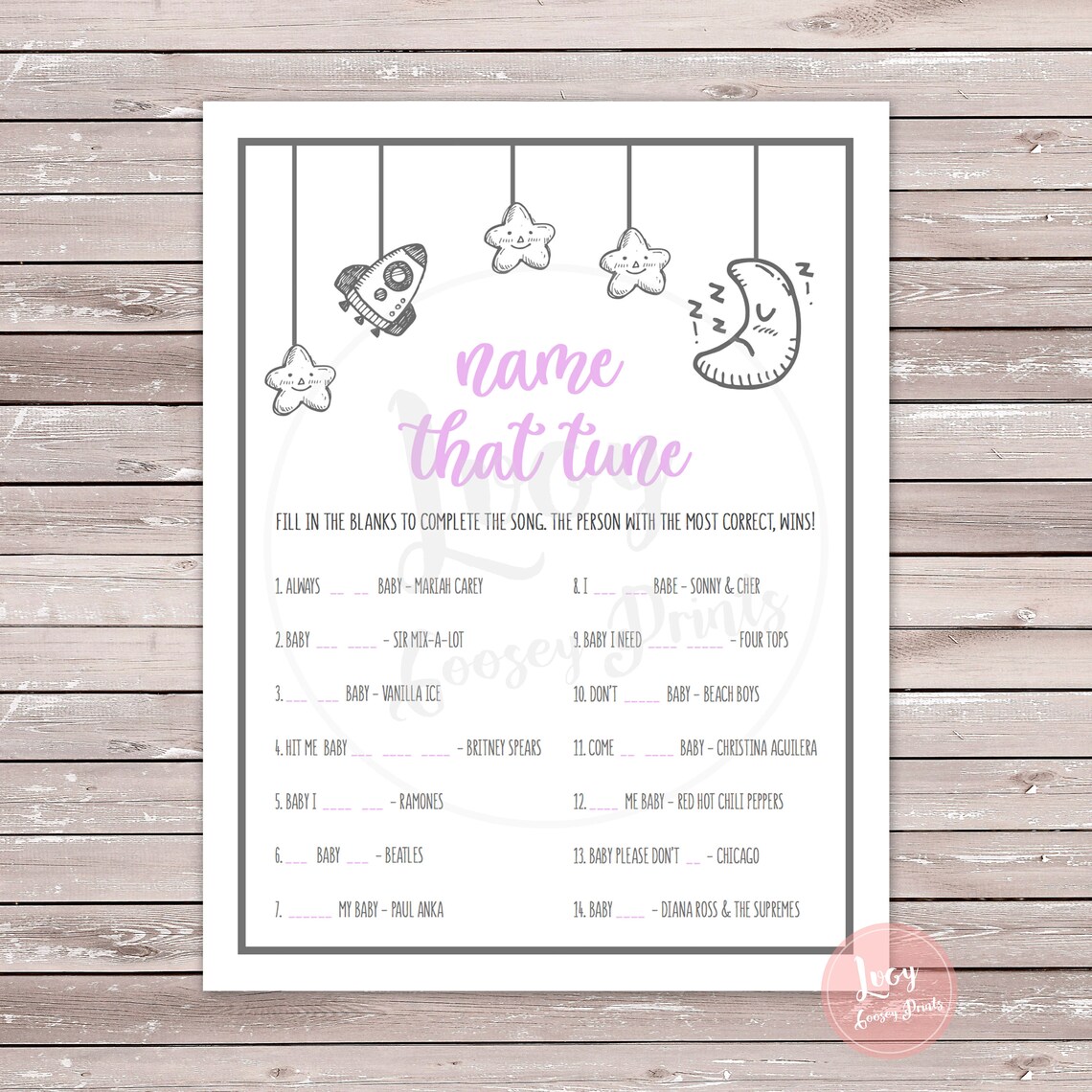 Name That Tune Printable Game - Instant Download - Baby Shower ...