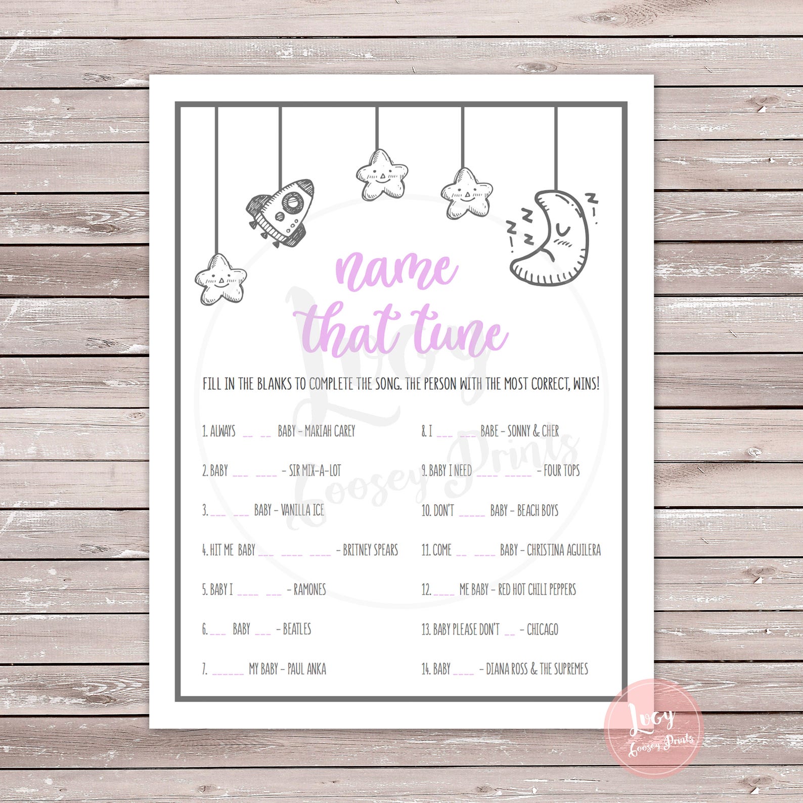 Name That Tune Printable Game - Instant Download - Baby Shower ...