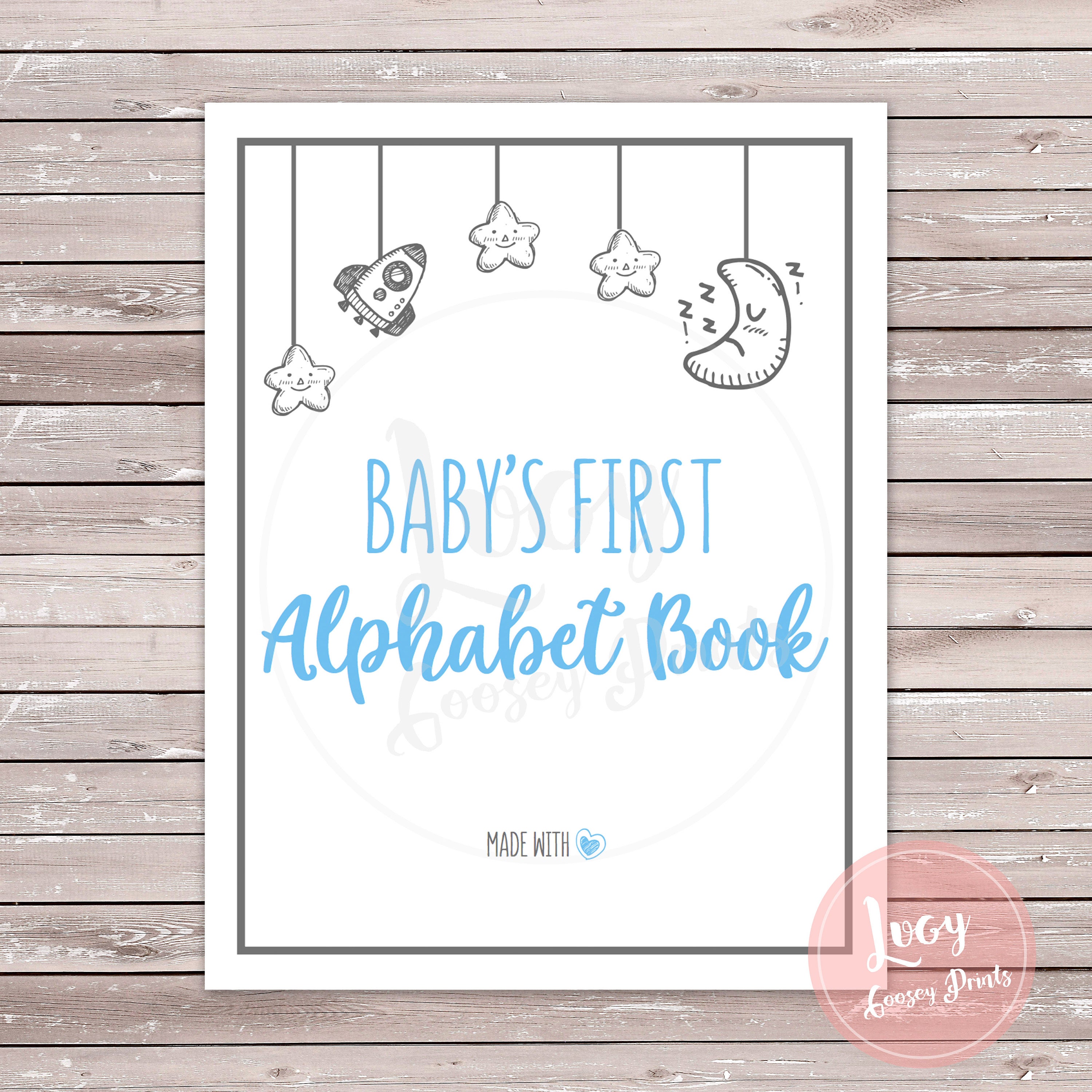 DIY Alphabet Book Instant Download, Baby Shower Activity, Space Theme, Blue Etsy