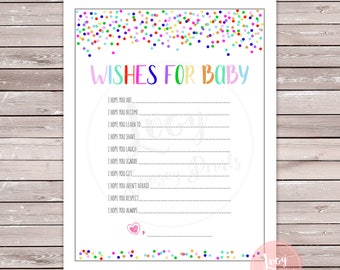 Deseos para la descarga instantánea del bebé, tarjetas imprimibles, baby shower / actividad de aspersión del bebé, tema de aspersión