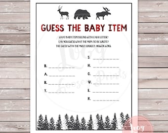 Guess the Baby Item Baby Shower Game - Instant Download - Woodland Theme