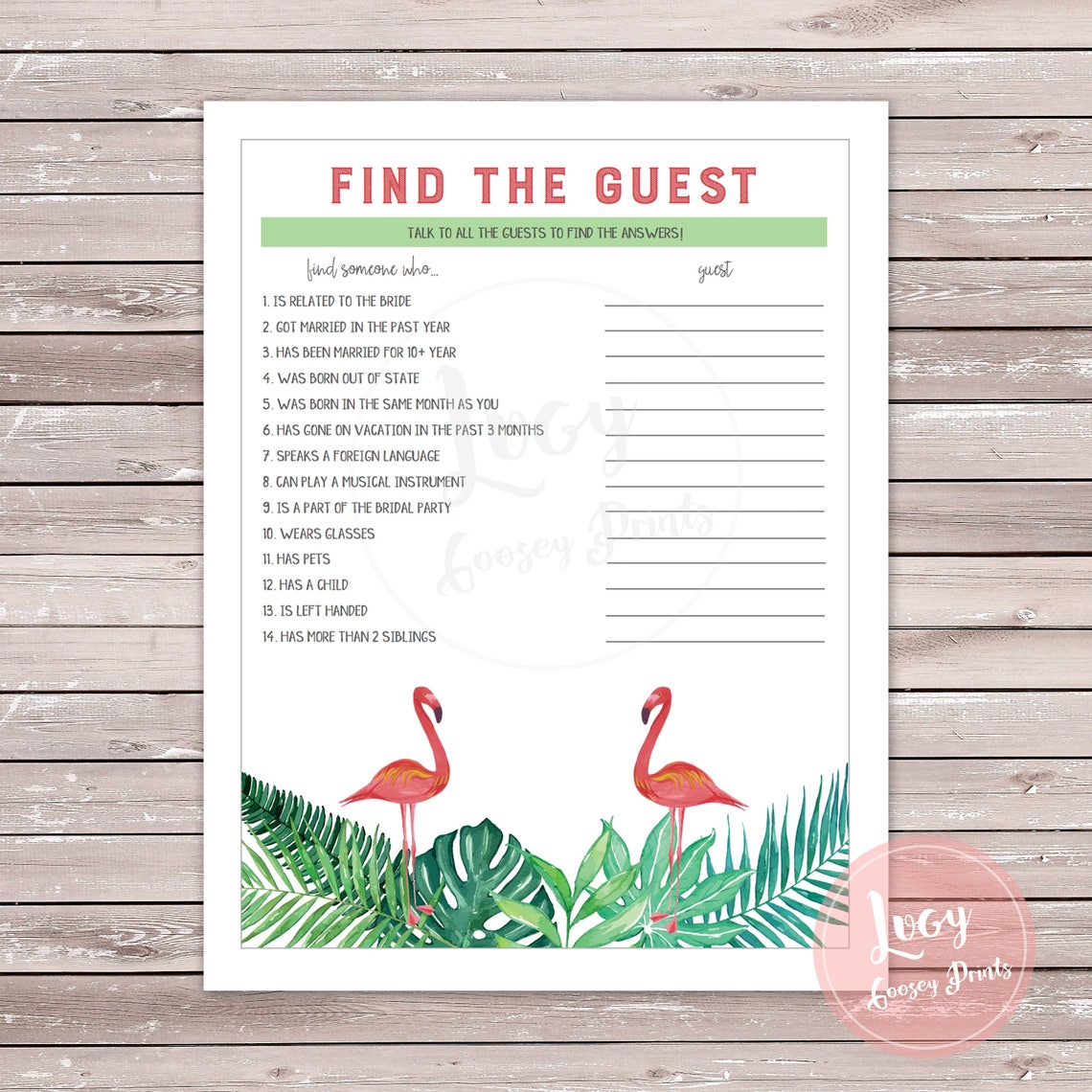 Find the Guest Printable Game, Bachelorette Party / Bridal Shower Game ...