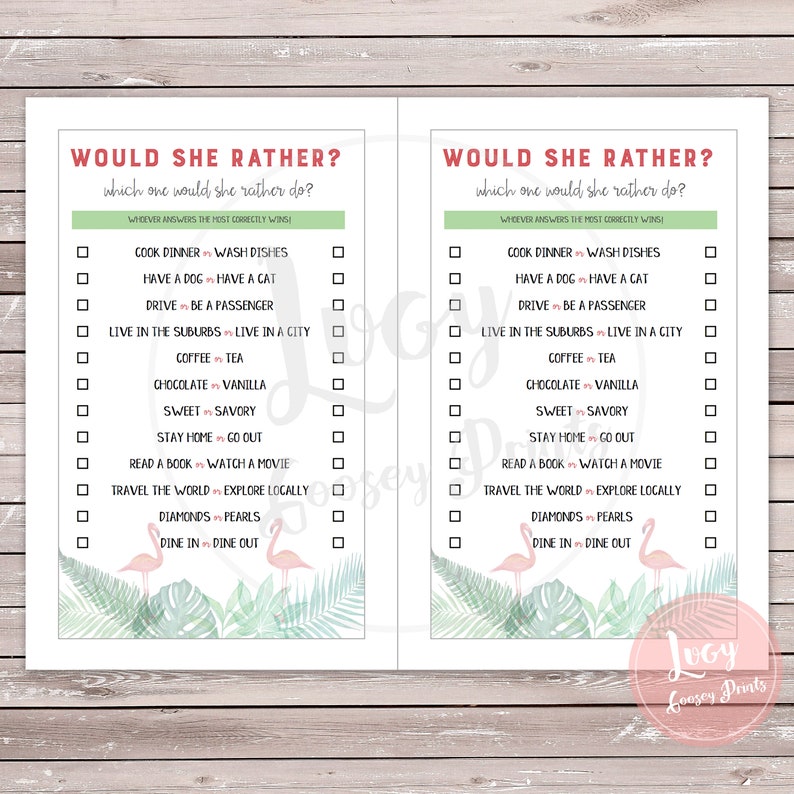 would she rather printable bachelorette party game