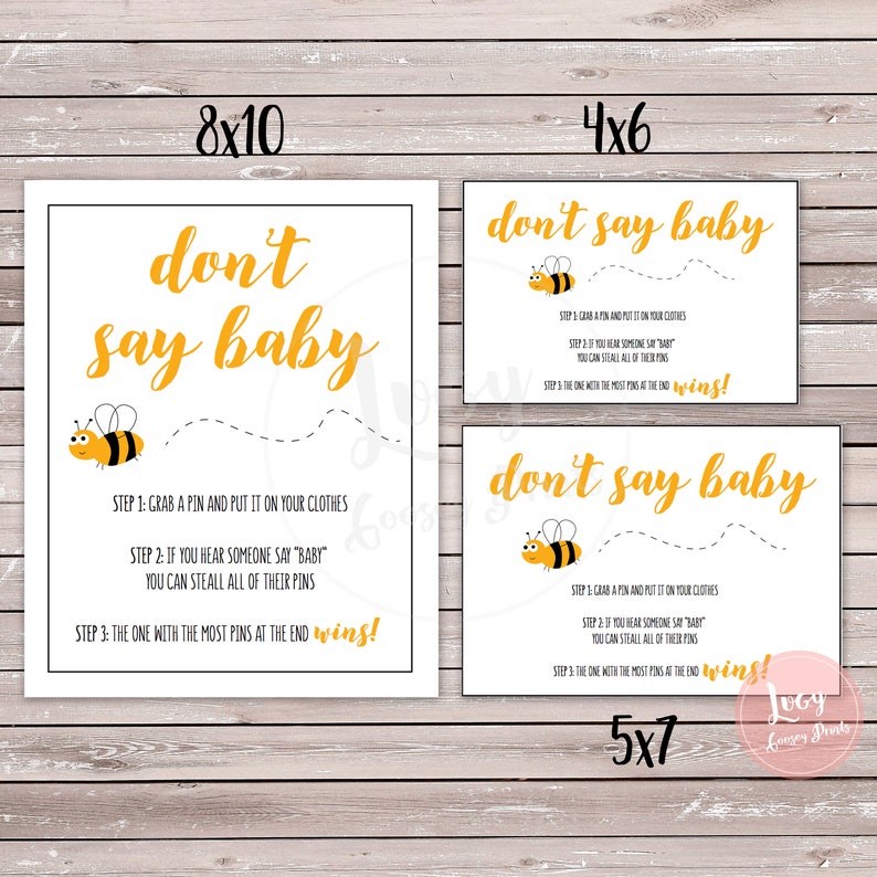 Don't Say Baby Instant Download, Printable Game / Sign, Bee Theme, Baby ...