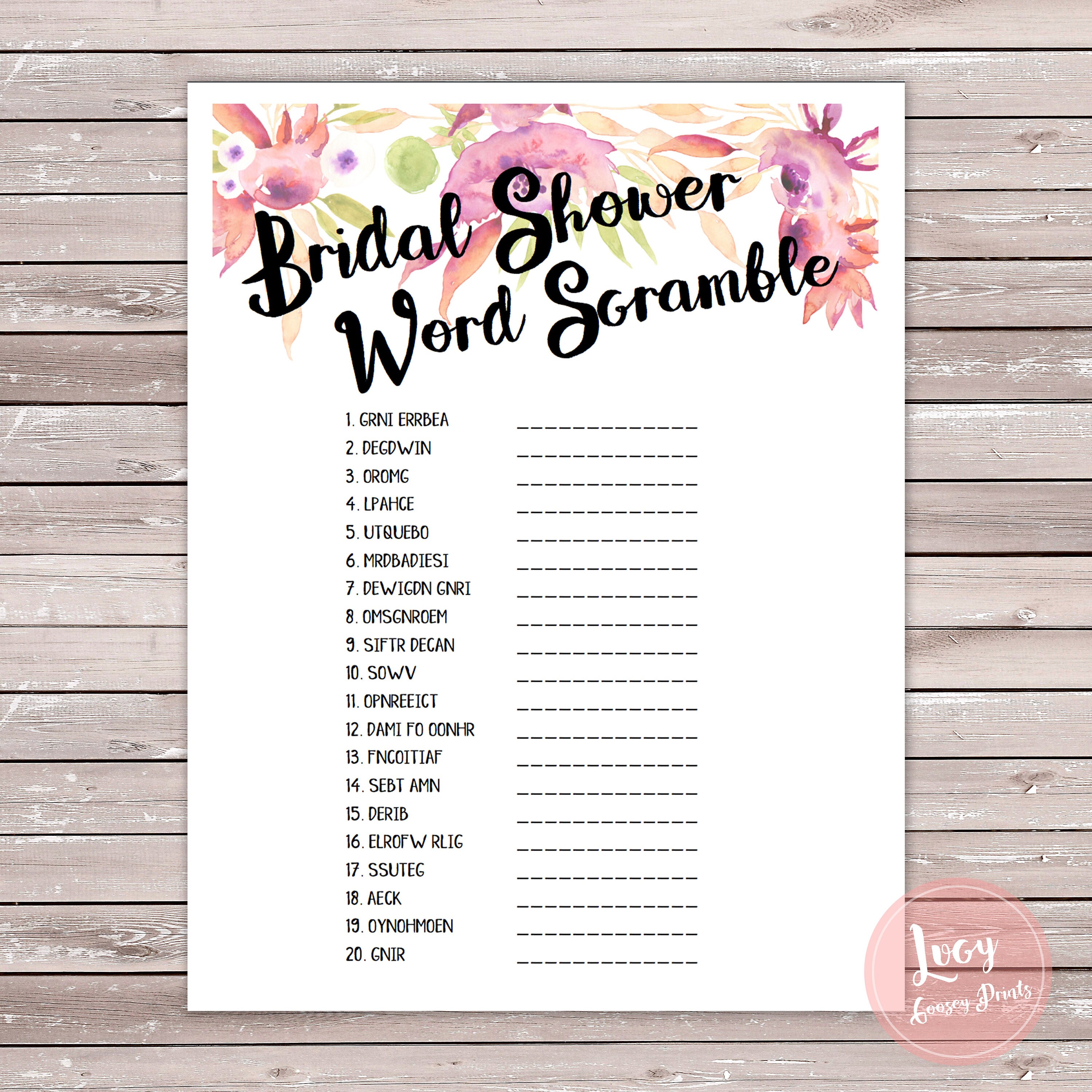 Printable Bridal Shower Word Scramble Printable Word Searches