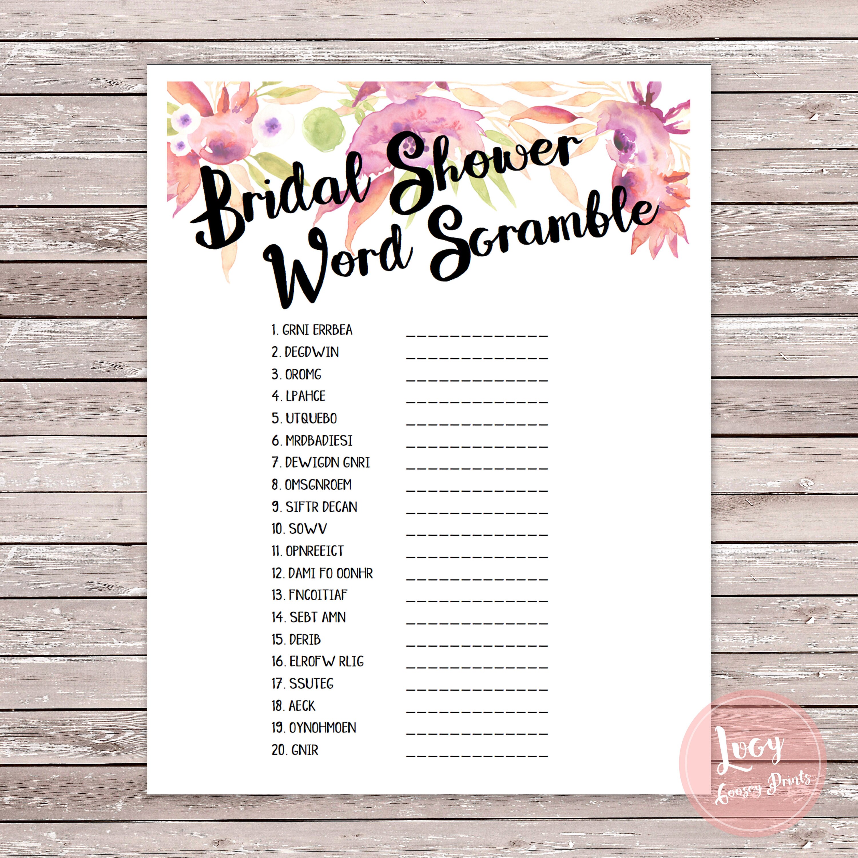 Free Printable Bridal Shower Word Scramble Printable Word Searches