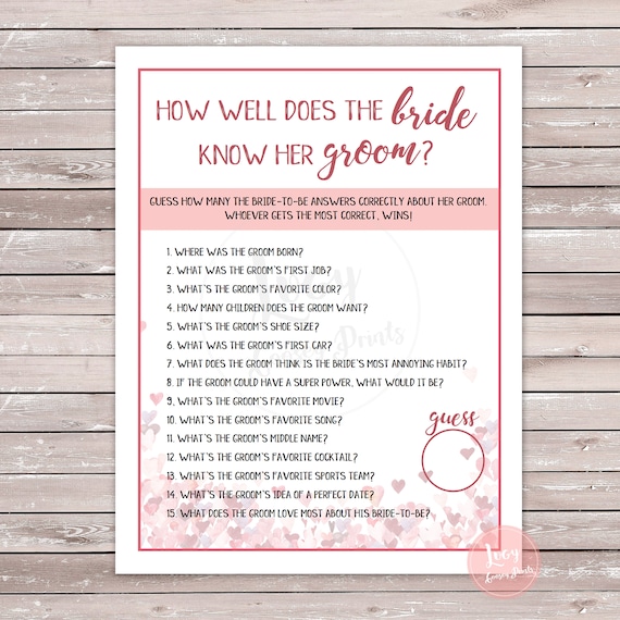 How Well Does the Bride Know the Groom Instant Download | Etsy