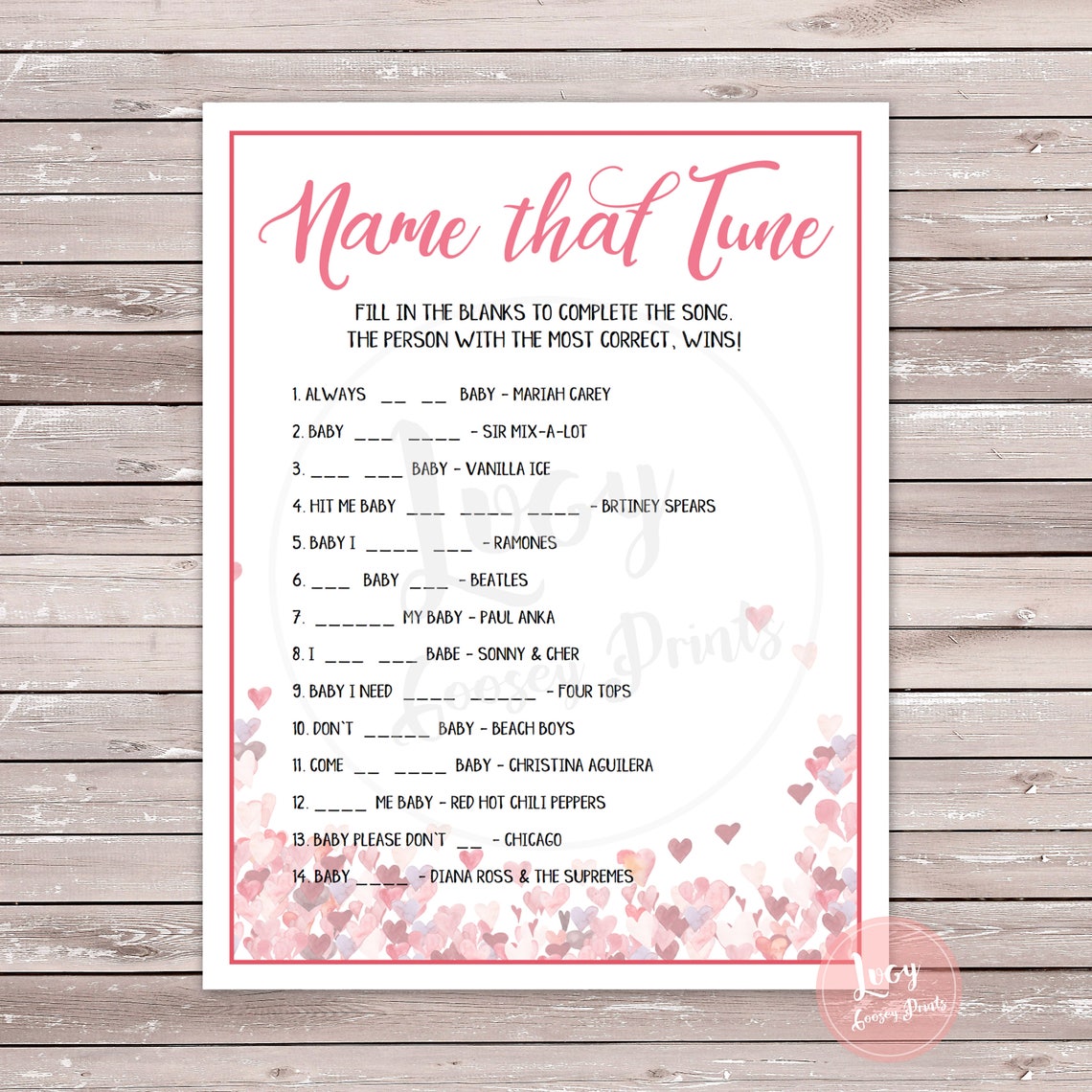 Name That Tune Printable Game - Instant Download - Baby Shower / Baby ...