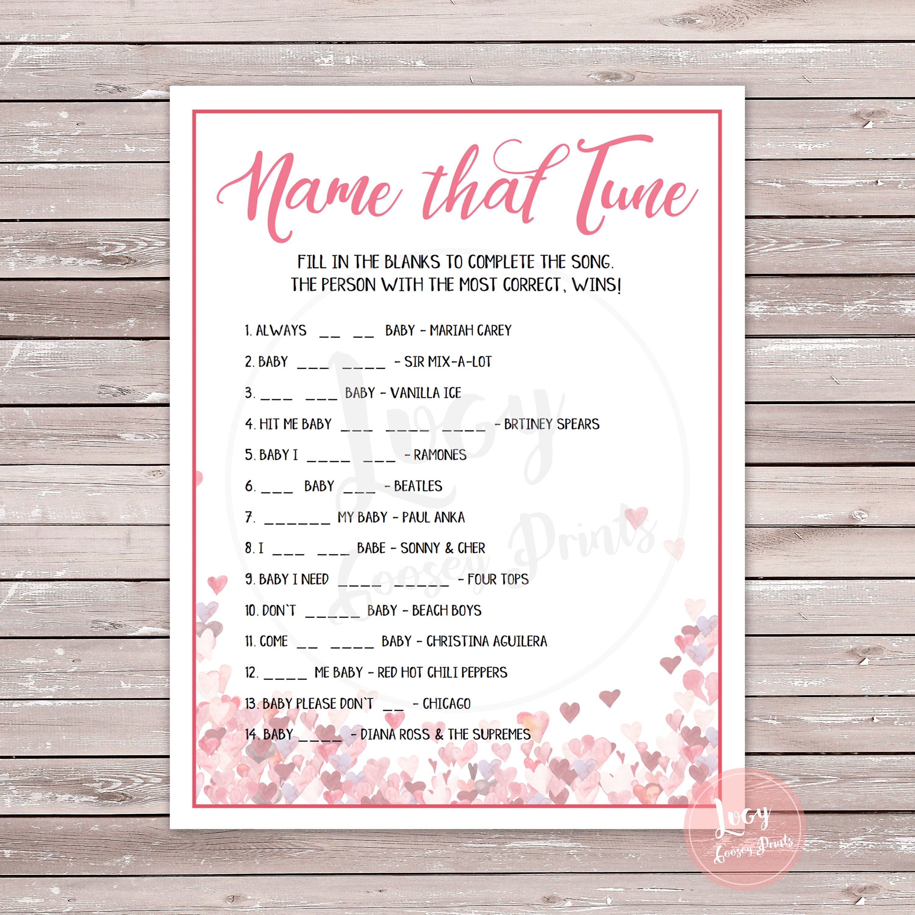Name That Tune Printable Game - Instant Download - Baby Shower / Baby ...