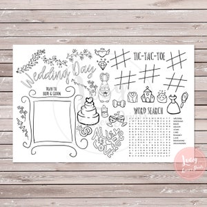 Wedding Day Kids Activity Placemat, Instant Download, Children / Kids Activity, Coloring Page