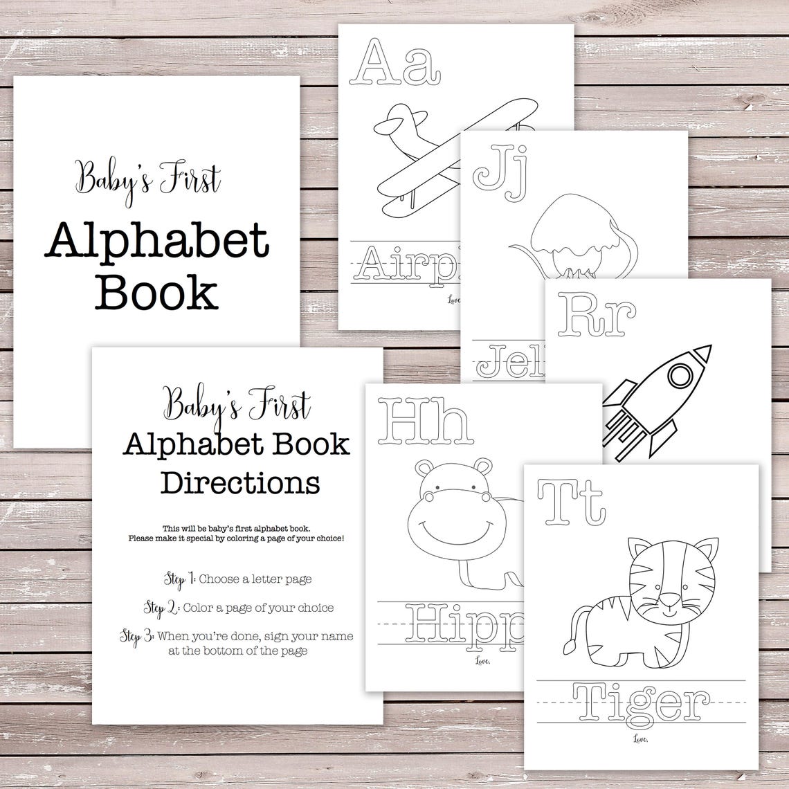 Baby's First Alphabet Book Baby Shower Game / Activity Coloring Book Instant Download Etsy