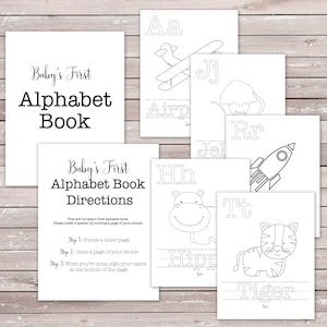 Baby&#39;s First Alphabet Book - Baby Shower Game / Activity - Coloring Book - Instant Download