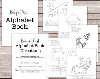 Baby's First Alphabet Book - Baby Shower Game / Activity - Coloring Book - Instant Download