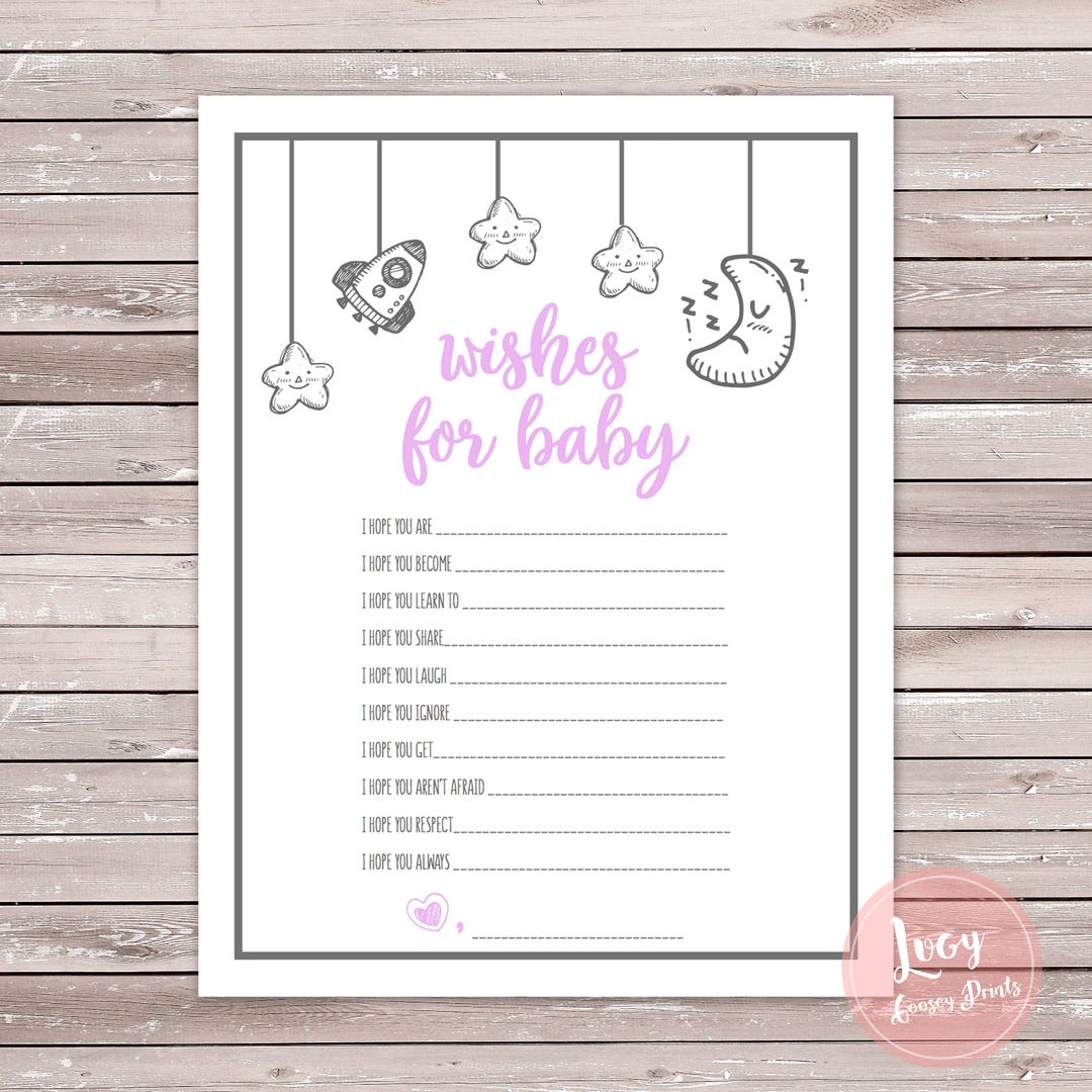 Baby Shower Space Themed Wishes for Baby Printable Cards (pink &amp; Blue ...