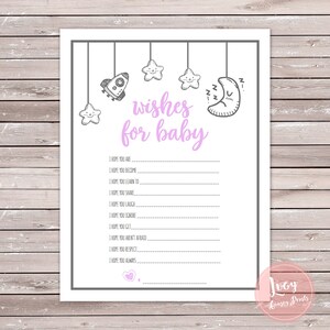Baby Shower Space Themed Wishes for Baby Printable Cards (Pink & Blue)