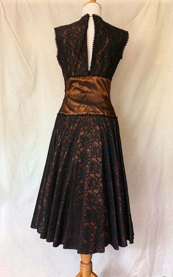 1950s Formal Lace Dress Copper and Black - image 4
