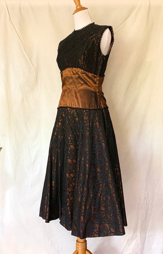 1950s Formal Lace Dress Copper and Black - image 3