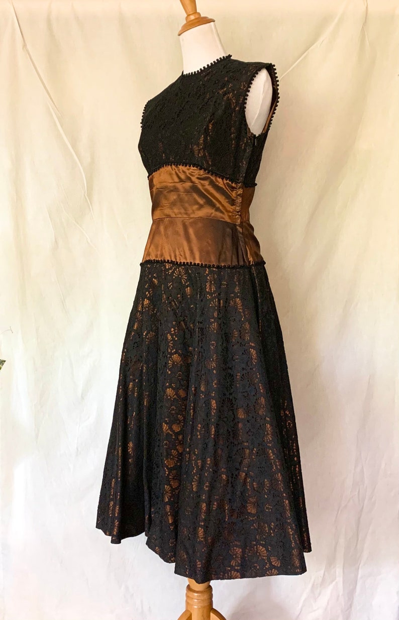 1950s Formal Lace Dress Copper and Black image 3