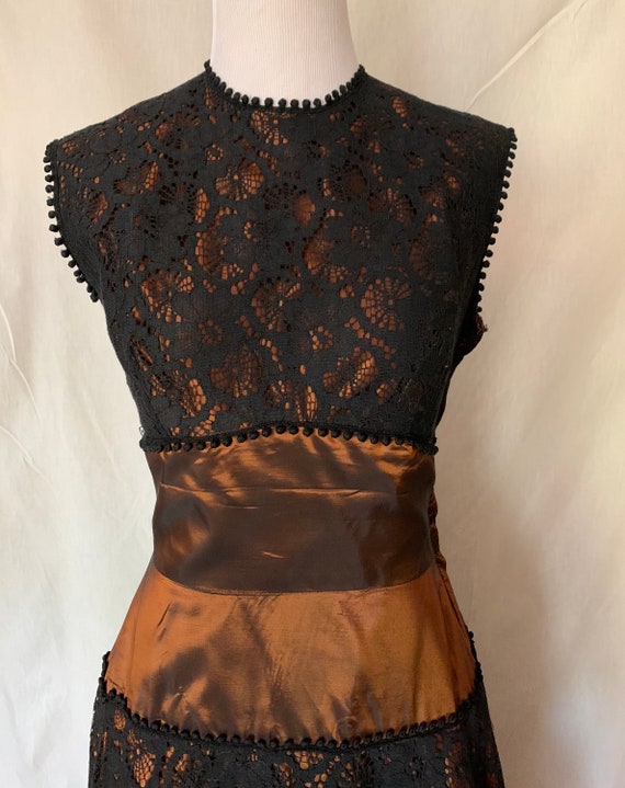1950s Formal Lace Dress Copper and Black - image 5
