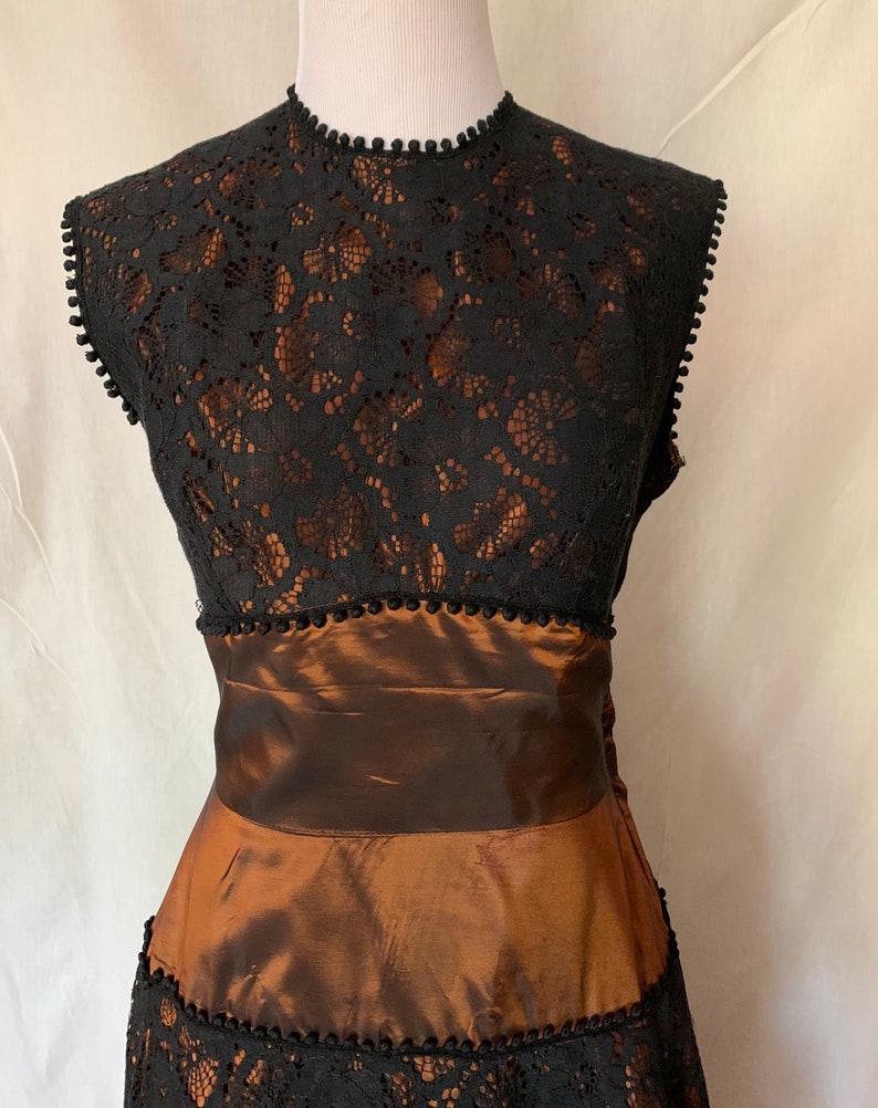 1950s Formal Lace Dress Copper and Black image 5