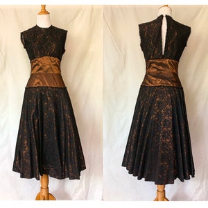 1950s Formal Lace Dress Copper and Black image 1